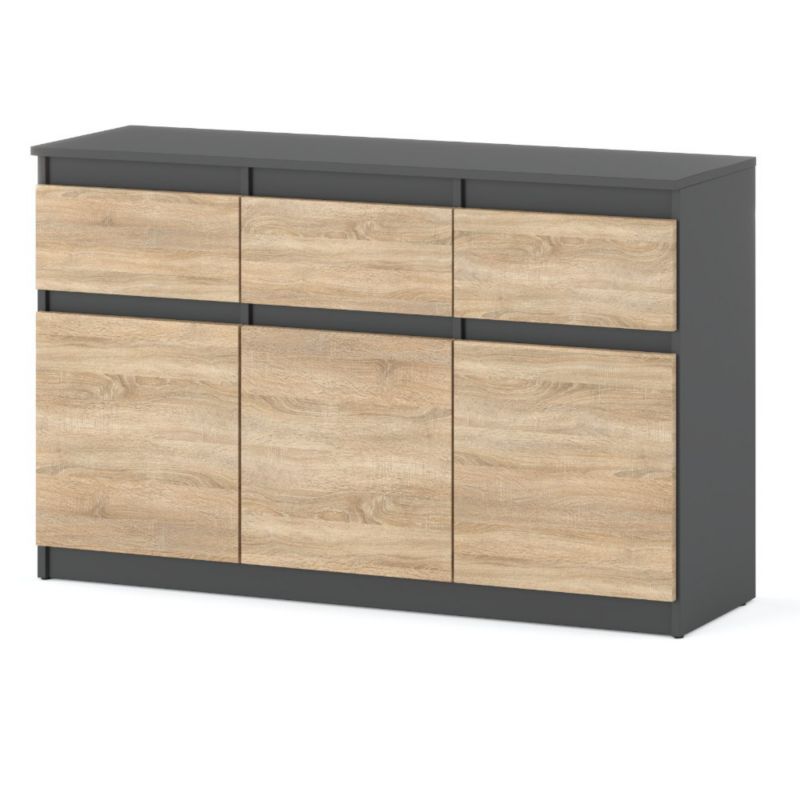 Komoda Hurtownia-Mebli Szuflady 3 Oleksa 3D3SZ 120cm Szary Mat Dąb Sonoma 120x35x75 cm 1szt.