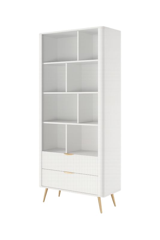 Regał z szufladami Bettso Lante z ryflowanymi frontami na złotych nogach biały 1szt.