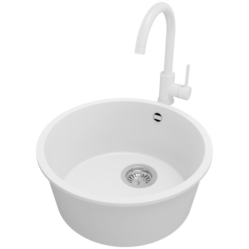 Zlewozmywak podblatowy Valetta PRIMAGRAN 46x46cm do szafki od 50cm, Biały + Bateria 32x20cm + Syfon, S013, 1 szt.