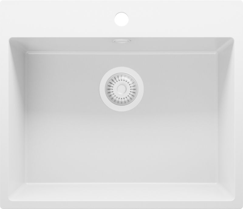 Zlewozmywak Ryga PRIMAGRAN Nablatowy 58x50cm do szafki od 60cm, Cały Biały + Syfon, S312, 1 szt.