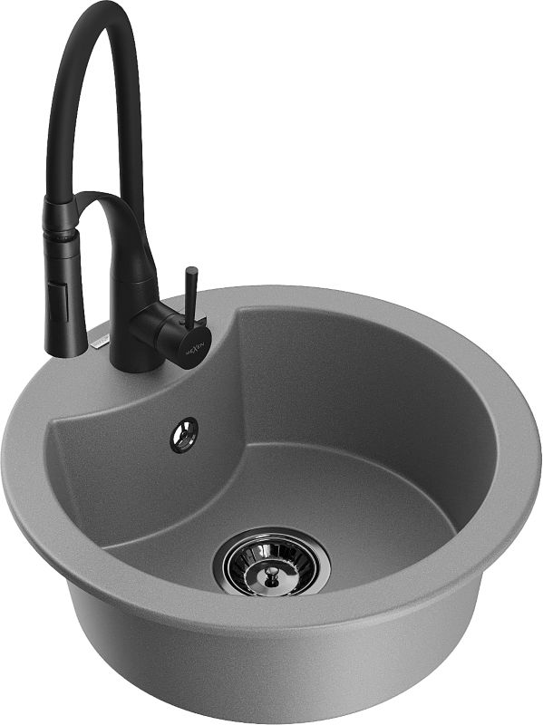 Zlewozmywak granitowy Mexen Diego 1-komorowy z baterią kuchenną Carla beżowy - 6512-69-670700-70 1 szt.