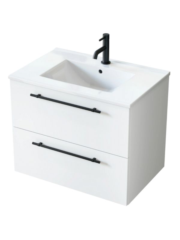 Zestaw szafka łazienkowa z umywalką ceramiczną Uptrend NAVA 70, 0D2S Biały Mat - uchwyt czarny mat 1 kpl.