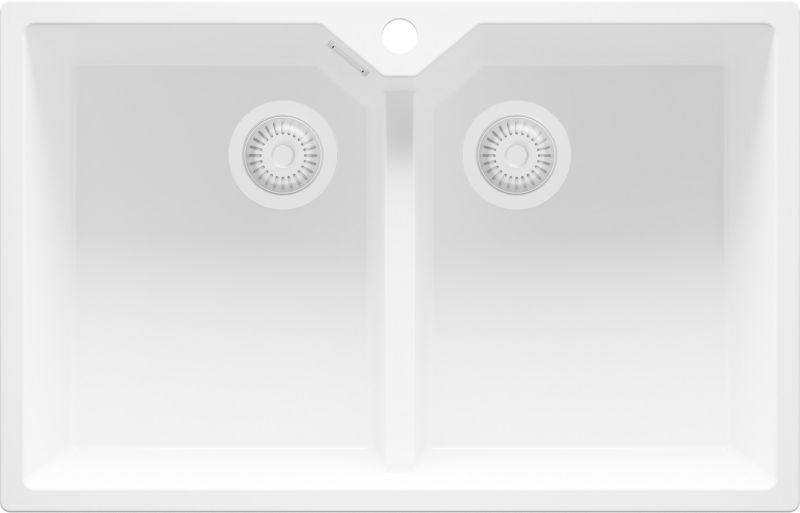 Zlewozmywak Madryt Twin PRIMAGRAN Nablatowy 78x50cm do szafki od 80cm, Cały Biały + Syfon, S007, 1 szt.