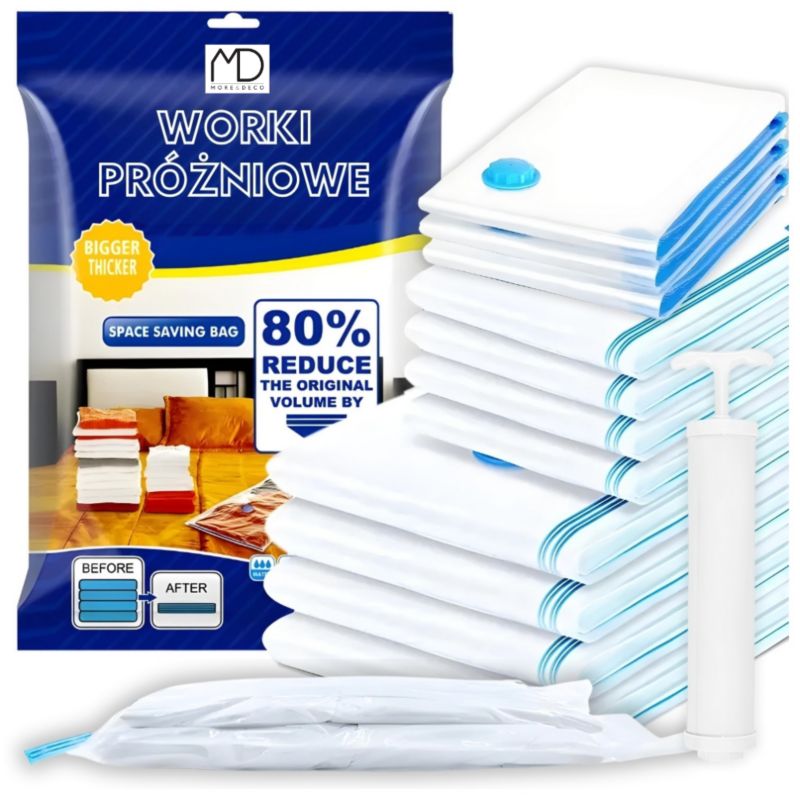 Worki Próżniowe Do Przechowywania More&Deco Z Pompką Ręczną 12 Szt.