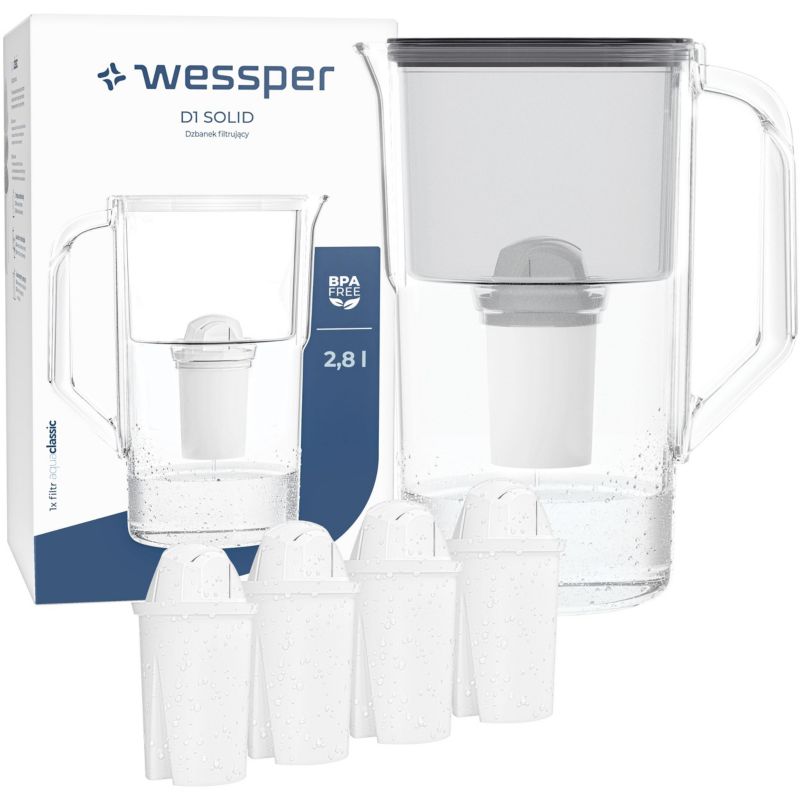 Dzbanek filtrujący wodę, Wessper, 2,8l, D1 SOLID + 5x filtr wody Wessper Aquaclassic, 6szt