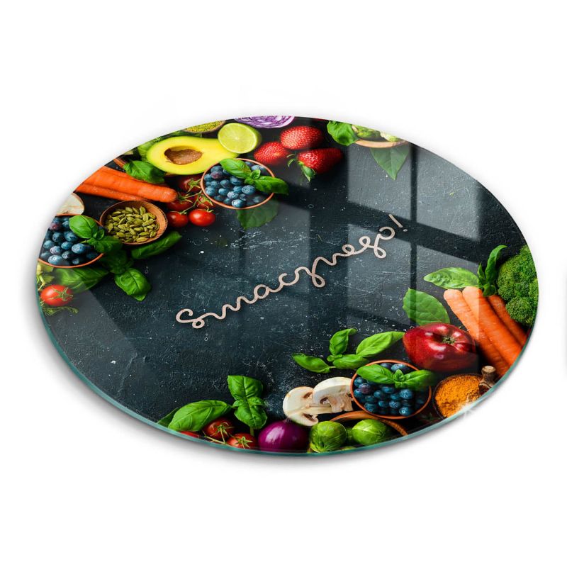 Szklana deska do krojenia Wallfluent fi30 cm Owoce i Warzywa, Smacznego 1 szt.
