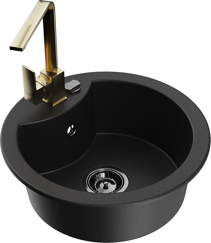 Zlewozmywak granitowy Mexen Diego 1-komorowy z baterią kuchenną Rita szary - 6512-71-670300-71 1 szt.