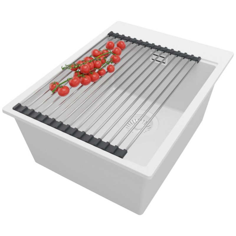 Zlewozmywak Oslo PRIMAGRAN Nablatowy 38x50cm do szafki od 40cm z Syfonem i Dodatkiem Cały Biały 1 szt.