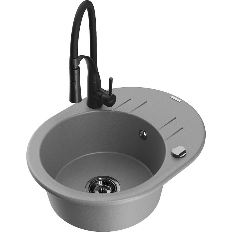 Zlewozmywak granitowy 1-komorowy Mexen Kevin z ociekaczem i baterią kuchenną Carla beżowy - 6517-69-670700-70 1 szt.