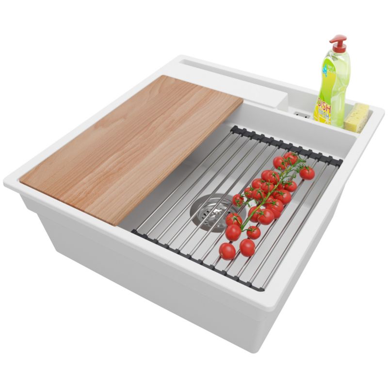 Zlewozmywak Oslo Pocket PRIMAGRAN Nablatowy 48x53cm do szafki od 50cm, Biały + Syfon + Akcesoria, S156, 1 szt.