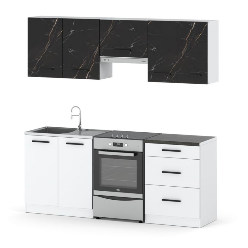 Zestaw Kuchenny Hurtownia-Mebli Z Blatem Kuchnia Mini Mokka Plus 200cm Biały Mat San Sebastian/Biały Mat 200x47x145 cm 1szt.