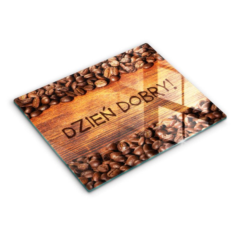 Szklana deska do krojenia Wallfluent 40x52 cm Ziarna Kawy, Napis: Dzień dobry 1 szt.