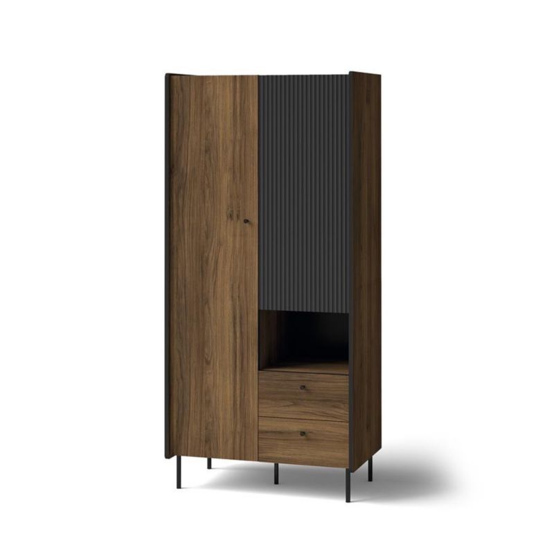 Szafa dwudrzwiowa z szufladami Bettso Prestigo 88 cm ryflowana czarny orzech 1szt.