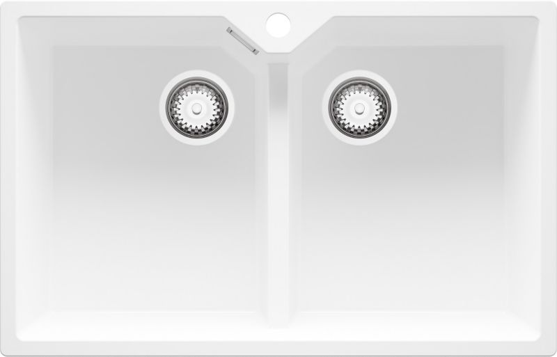 Zlewozmywak Madryt Twin PRIMAGRAN Nablatowy 78x50cm do szafki od 80cm, Biały + Syfon, S002, 1 szt.