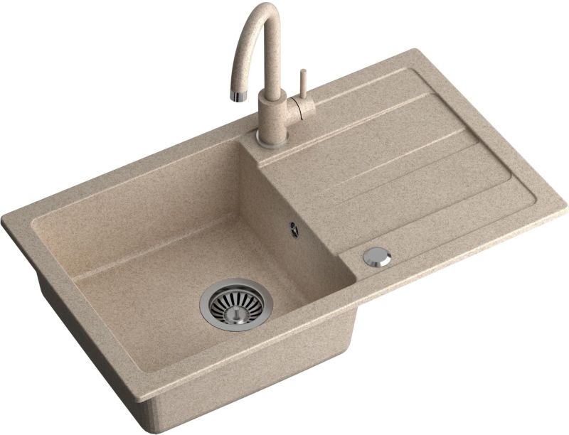 Zlewozmywak Quadron Go Max 77x44 cm GraniteQ 1-komorowy z baterią beżową 1 szt.
