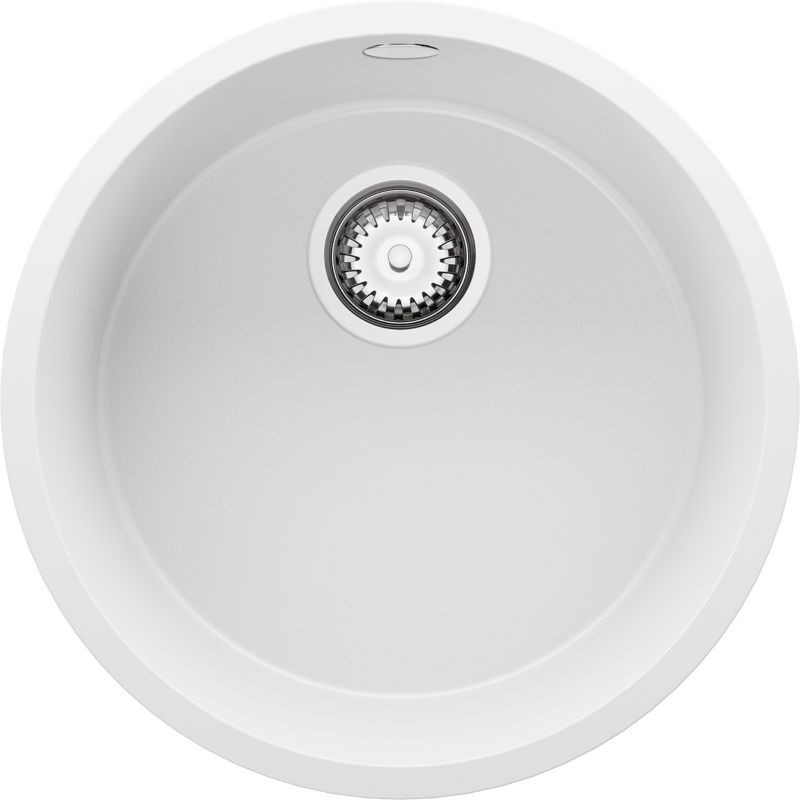 Zlewozmywak Okrągły Valetta Slim PRIMAGRAN Nablatowy 46x46cm do szafki od 50cm, Biały + Syfon, S002, 1 szt.