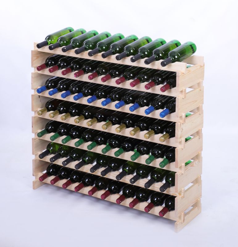 Stojak na wino MODO24 regał modułowy na butelki 7 leżni x 10 butelek montaż bez narzędzi naturalne drewno 1 szt.