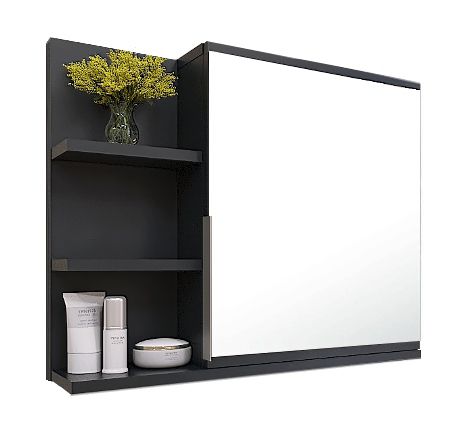 Szafka łazienkowa z lustrem Better Home 60 x 50 x 14 cm, Czarna, Prawa, 1 szt.