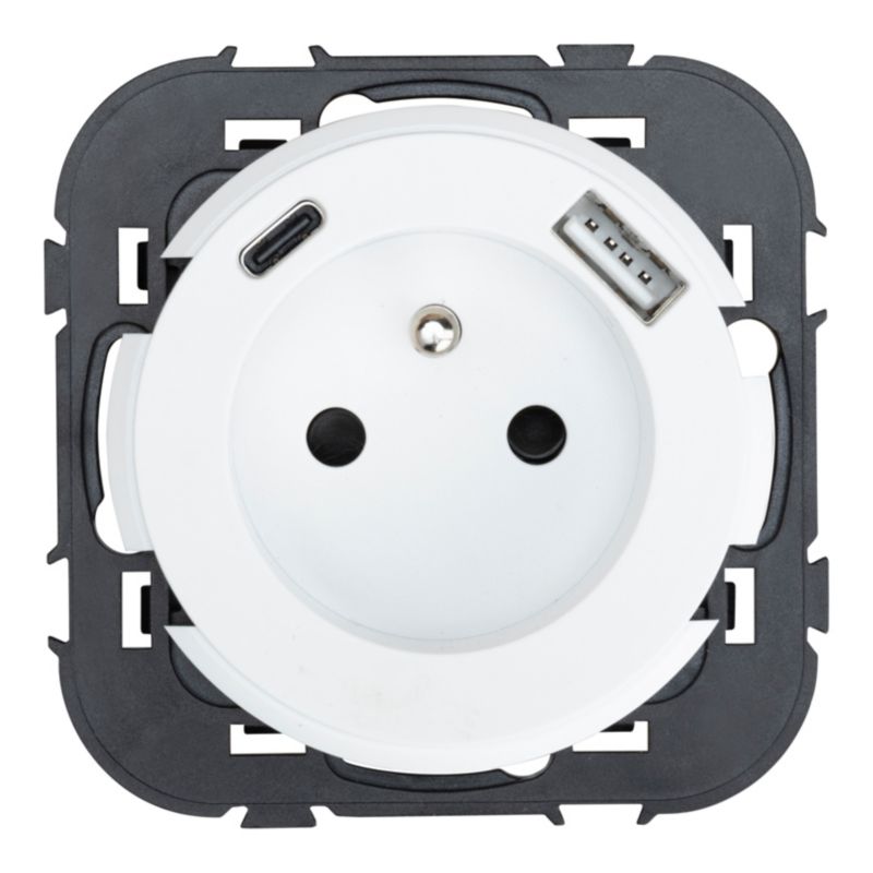 Gniazdo pojedyncze Jacobsen Espen USB A + USB C z uziemieniem białe