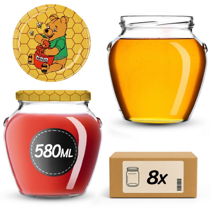 Słoiki na przetwory KADAX 580ml + wieczka "Miód" 82mm 8szt.