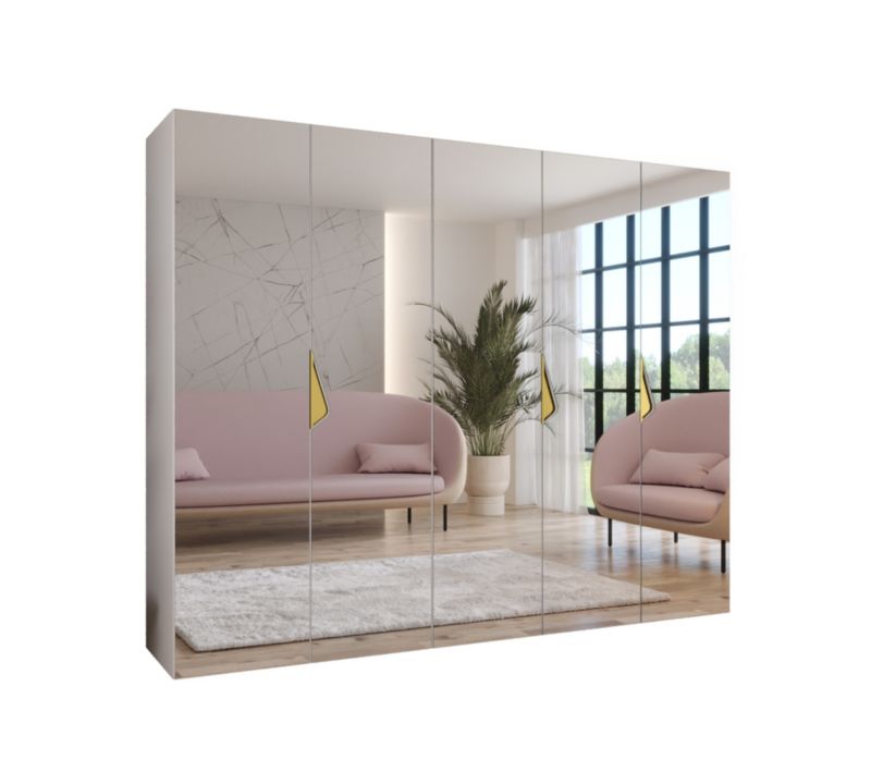 Szafa uchylna z lustrem otwierana Abiks SANDI 3 250 wys 202 cm Biały + Złoty 1 szt