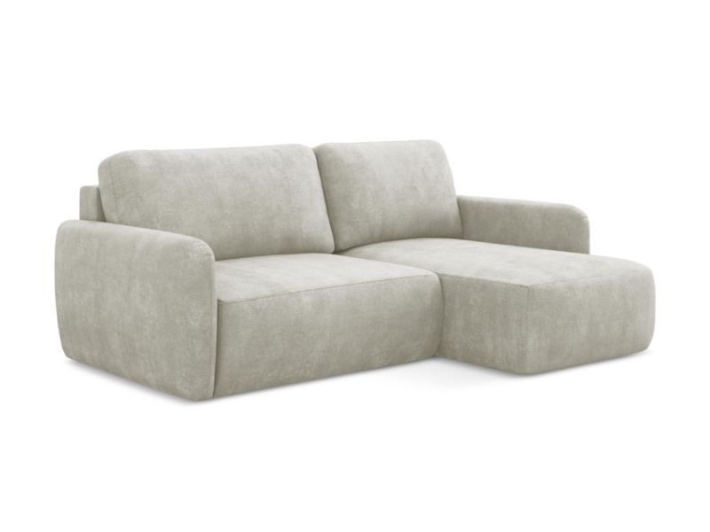 Narożnik prawostronny z funkcją spania LaMiaSofa CORLE z tkaniny szenilowej 207x148 cm perłowy 1 szt.