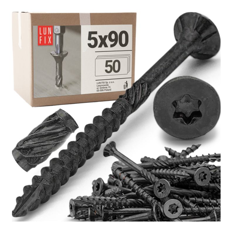 Wkręty ciesielskie Lun Fix czarne stożkowe 5x90mm 50szt.