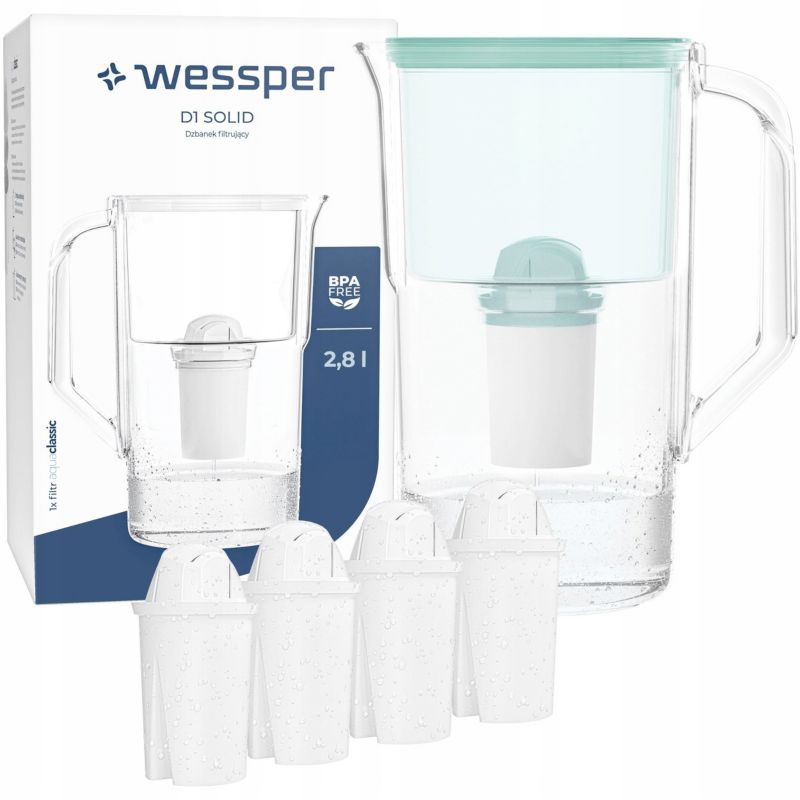 Dzbanek filtrujący Wessper D1 SOLID 2,8l + Filtr Wessper aquaclassic 5szt.