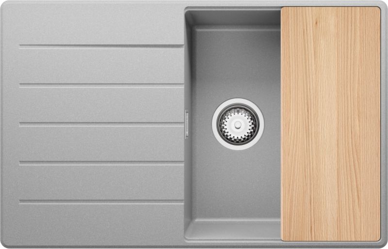 Zlewozmywak Kopenhaga PRIMAGRAN Nablatowy 78x50cm do szafki od 50cm, Szary + Syfon + Deska, S531, 1 szt.