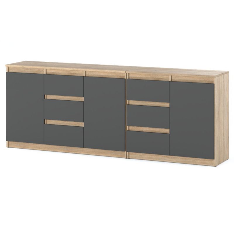 Komoda Hurtownia-Mebli Szuflady 6 Best Agnes 200cm Dąb Sonoma Szary Mat 200x35x75 cm 1szt.