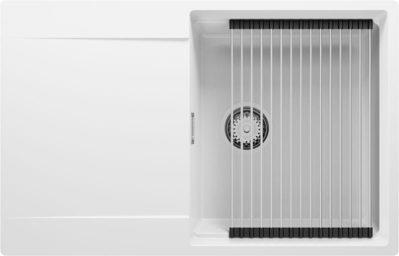 Zlewozmywak San Francisco PRIMAGRAN Nablatowy 78x50cm do szafki od 50cm, Biały + Syfon + Zwijany ociekacz, S036, 1 szt.