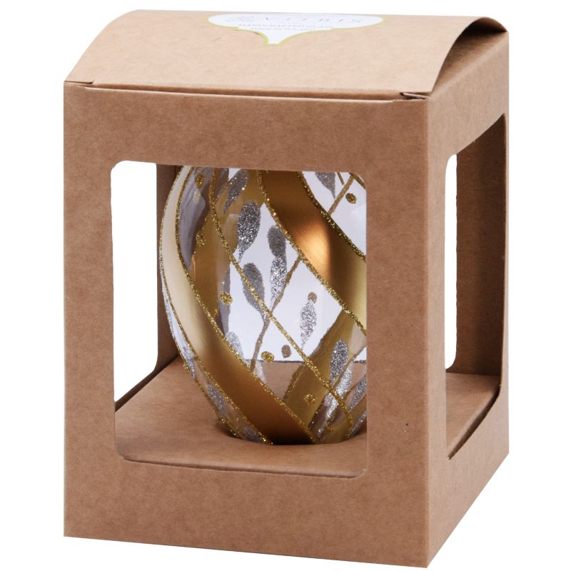 Szklane jajko śr. 10 cm ornament złota dekoracja kąty 1 szt.