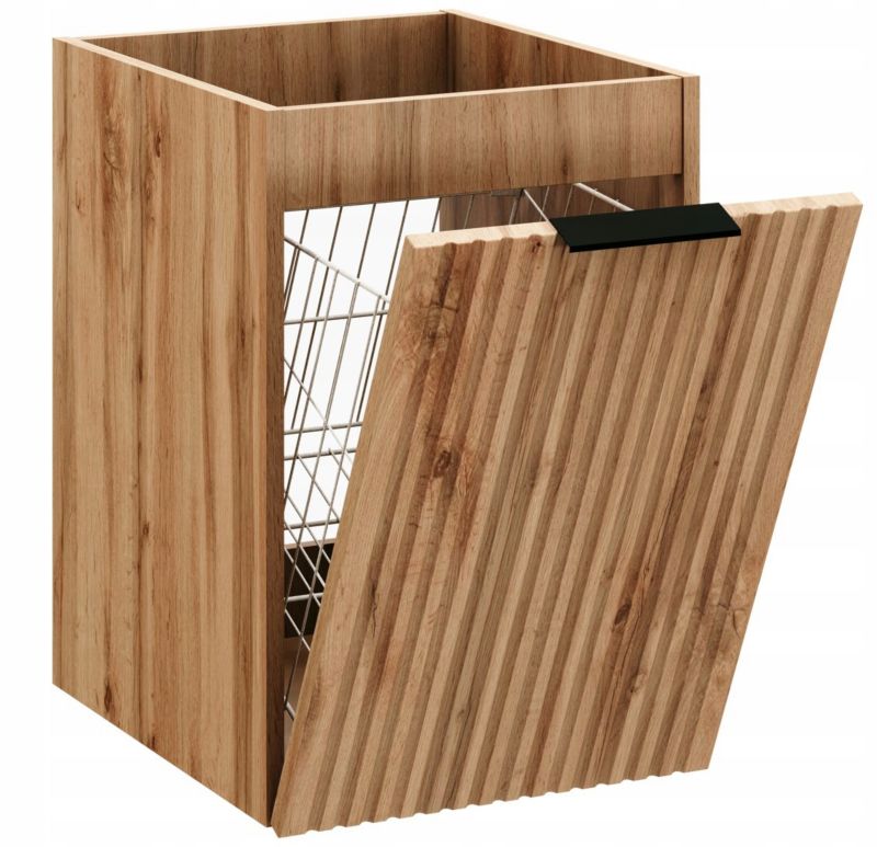 Szafka łazienkowa 40 cm Furnidea wisząca ryflowana z koszem na pranie dąb wotan Adel 1 szt.