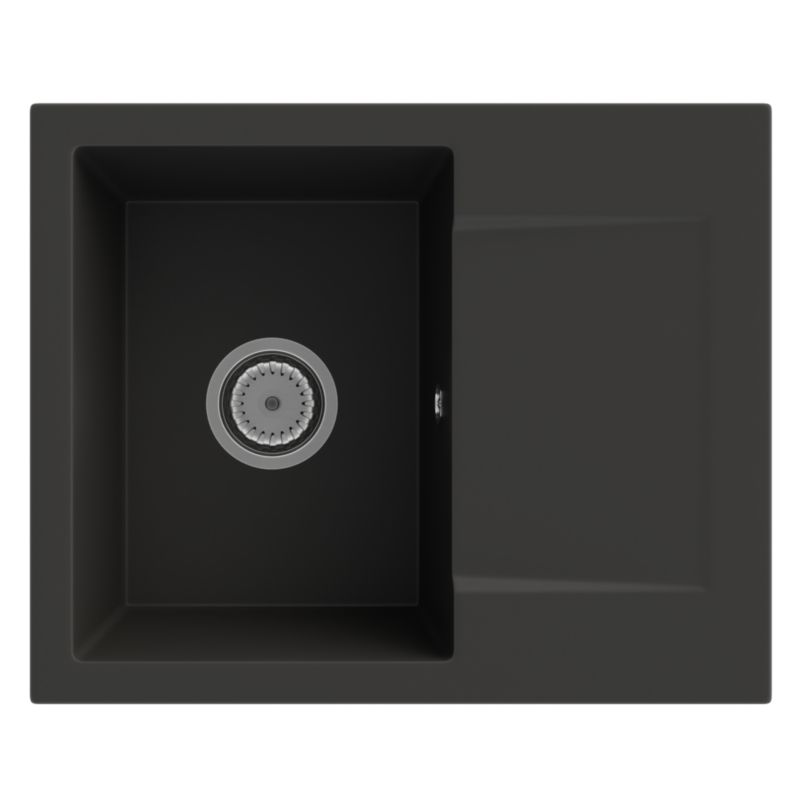 Zlewozmywak Granitowy Jednokomorowy Granitan Zlew TOP Czarny Do Kuchni Zestaw Zlew Syfon 1 kpl.