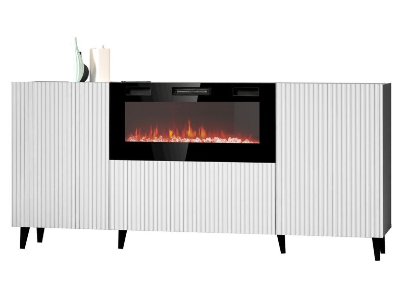 Komoda z kominkiem MIRJAN 24 Pafos 180 EF biały + czarny + czarny kominek 1 szt.
