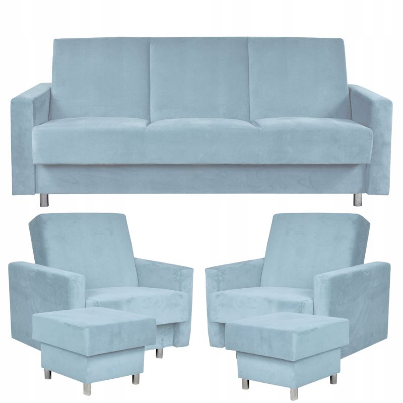 Zestaw mebli do salonu kanapa fotele pufy Family Meble Alicja błękitny 1szt