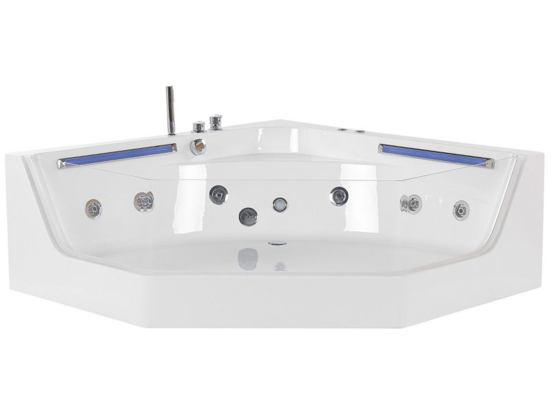 Wanna narożna z hydromasażem LED Caceres 211 x 150 cm Biały 1 szt.