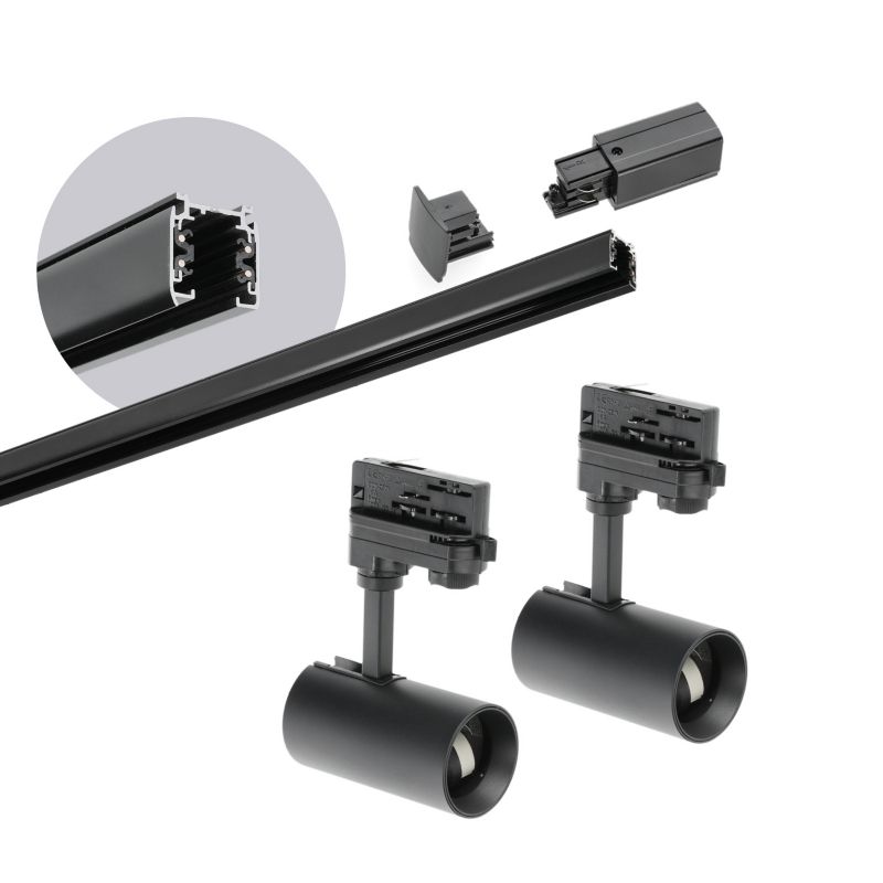 Oświetlenie szynowe 3 fazowe Kobi 1m + 2x oprawa GU10 czarne 1kpl.