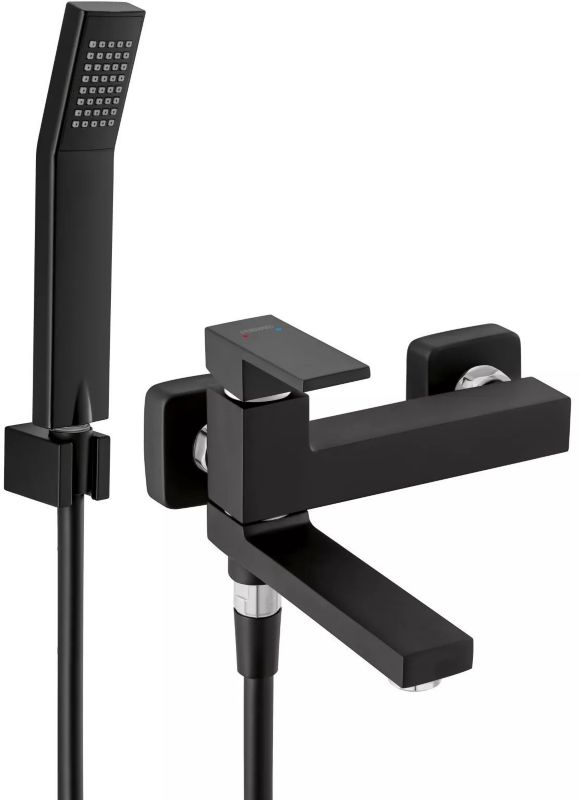 Bateria wannowo-prysznicowa Ferro Zicco czarna matowa, ścienna, jednouchwytowa, 1 szt.