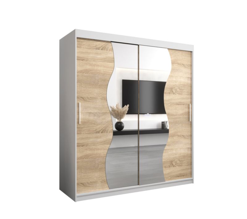 Szafa przesuwna Garderoba Abiks MADRYT 180 biały mat + dąb sonoma 1 szt.