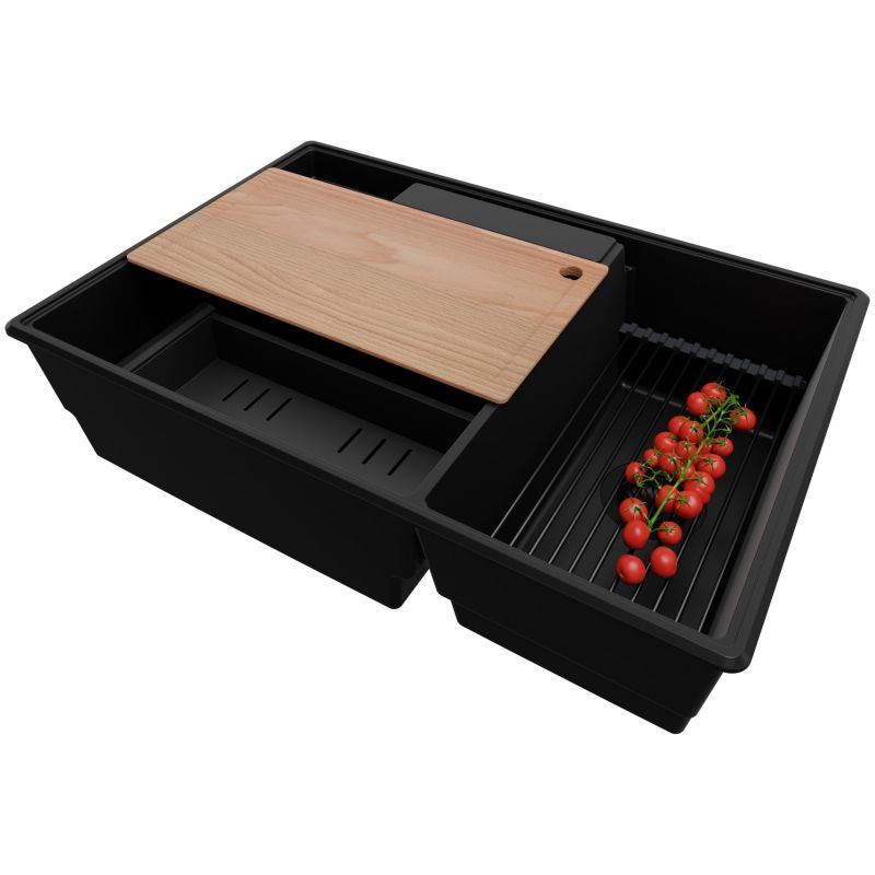 Zlewozmywak Paryż PRIMAGRAN Nablatowy 78x53cm do szafki od 80cm, Cały Czarny + Syfon + Akcesoria, S053, 1 szt.