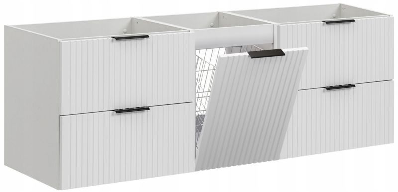 Szafka pod umywalkę Furnidea 160 cm biała ryflowana z koszem na pranie Adel 1 szt.