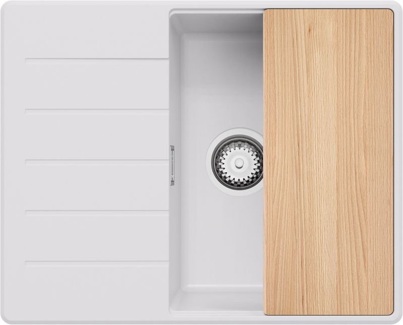 Zlewozmywak Kopenhaga PRIMAGRAN Nablatowy 62x50cm do szafki od 45cm, Biały + Syfon + Deska, S246, 1 szt.
