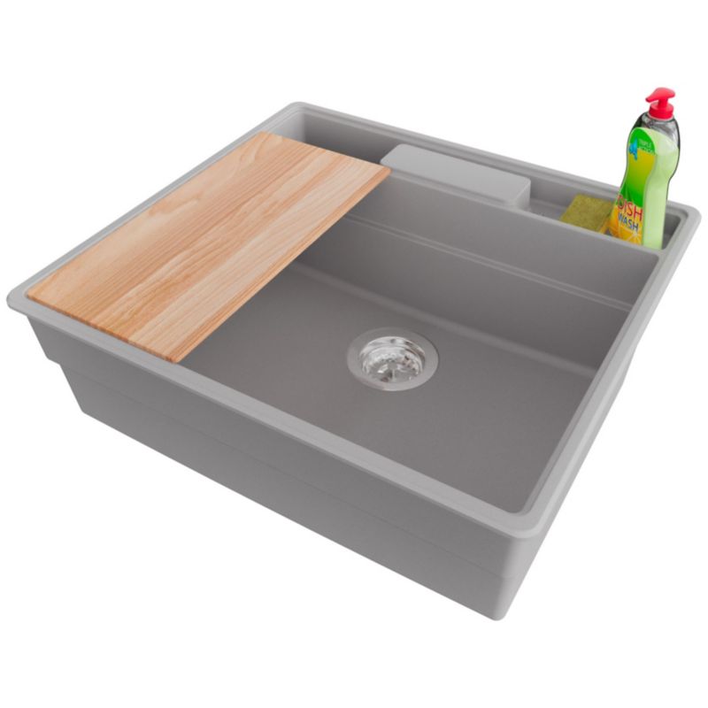 Zlewozmywak Nowy Jork PRIMAGRAN Nablatowy 58x53cm do szafki od 60cm, Szary + Syfon + Akcesoria, S038, 1 szt.