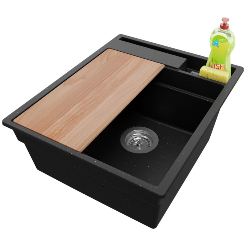 Zlewozmywak Oslo Pocket PRIMAGRAN Nablatowy 43x53cm do szafki od 45cm z Syfonem i Dodatkiem Czarny Metalik 1 szt.