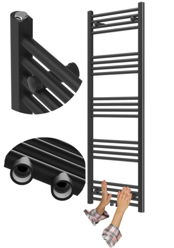 Grzejnik Łazienkowy Granitan Raven 140/50cm Czarny Kaloryfer Drabinkowy 1kpl.