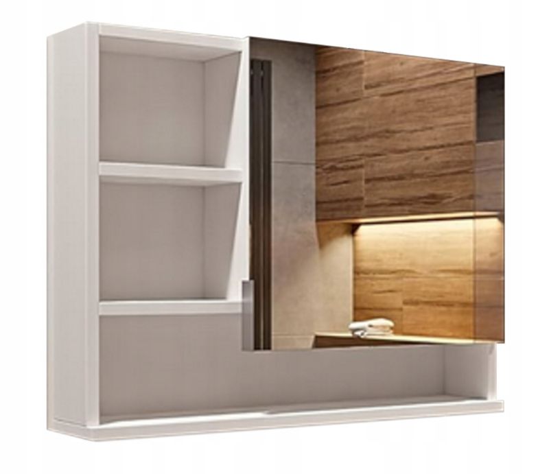 Szafka łazienkowa z lustrem i półkami Better Home, 60 x 50 x 14 cm, Biała, Lewa, 1 szt.