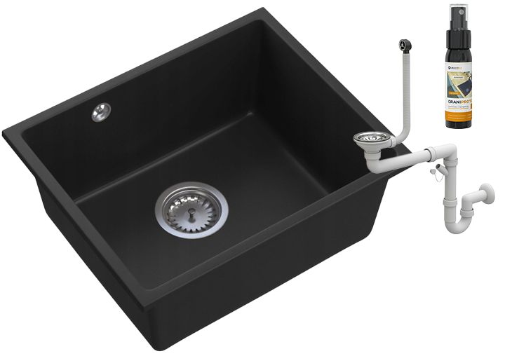 Zlewozmywak Granitowy Jednokomorowy Zlew Podblatowy Granitan Manado 50 Syfon Chrom 1 kpt.