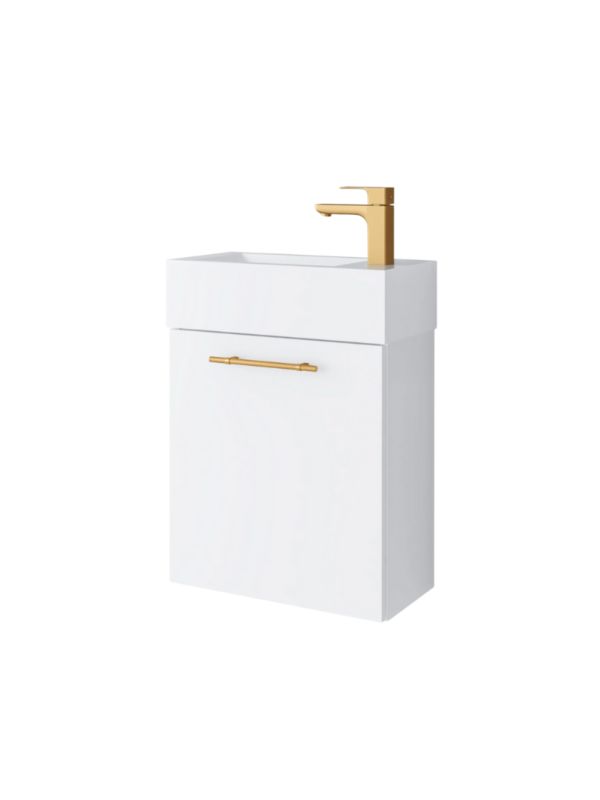 Zestaw szafka łazienkowa z umywalką ceramiczną Uptrend NAVA 50, 1D0S Biały Mat - uchwyt złoto 1 kpl.