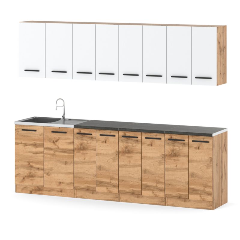 Zestaw Kuchenny Hurtownia-Mebli Z Blatem Kuchnia Vero 260cm Dąb Wotan Biały Mat/Dąb Wotan 260x47x145 cm 1szt.